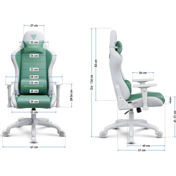 Ігрове крісло Sense7 Spellcaster FUKU, екошкіра, біло-зелене