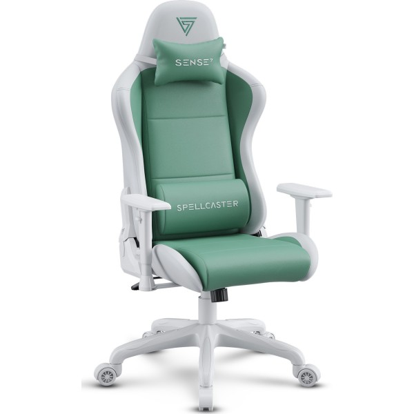 Ігрове крісло Sense7 Spellcaster FUKU, екошкіра, біло-зелене