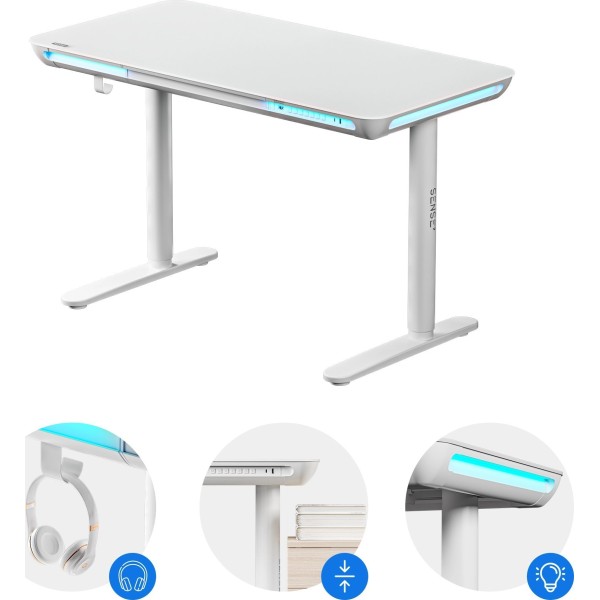 Стіл з регулюванням висоти SENSE7 Nomo 120×60 см, LED, електричний, білий