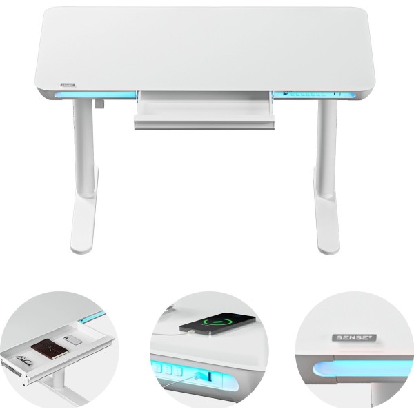 Стіл з регулюванням висоти SENSE7 Nomo 120×60 см, LED, електричний, білий