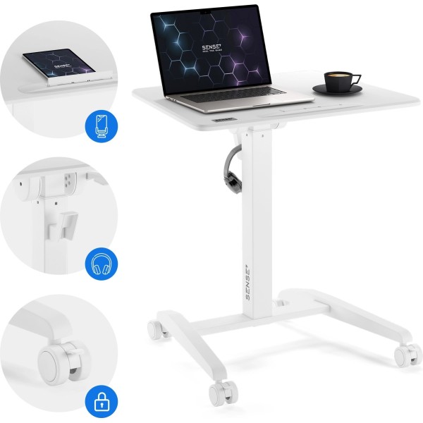 Мобільний стіл з регулюванням висоти SENSE7 70×52 см, механічний, білий