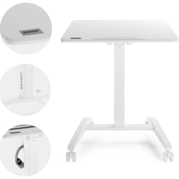 Мобільний стіл з регулюванням висоти SENSE7 70×52 см, механічний, білий