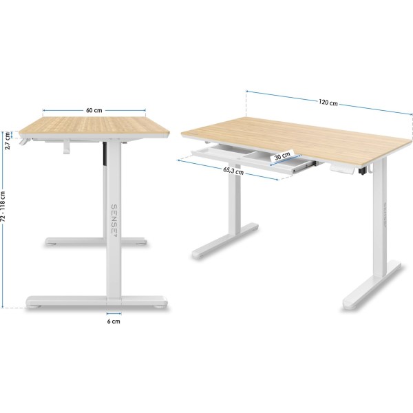 Стіл з регулюванням висоти SENSE7 Newai 120×60 см, електричний, бамбук