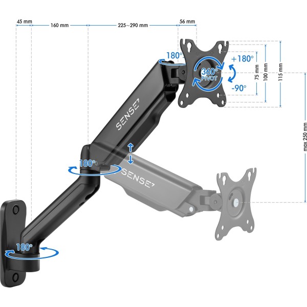 Настінне кріплення для монітора SENSE7 Hang Wall Arm, 17-32''