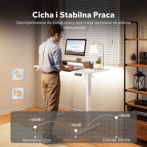 Стіл з регулюванням висоти Sense7 Nojo Light 120×60 см, електричний, білий