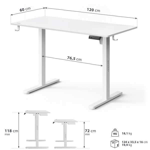 Стіл з регулюванням висоти Sense7 Nojo Light 120×60 см, електричний, білий