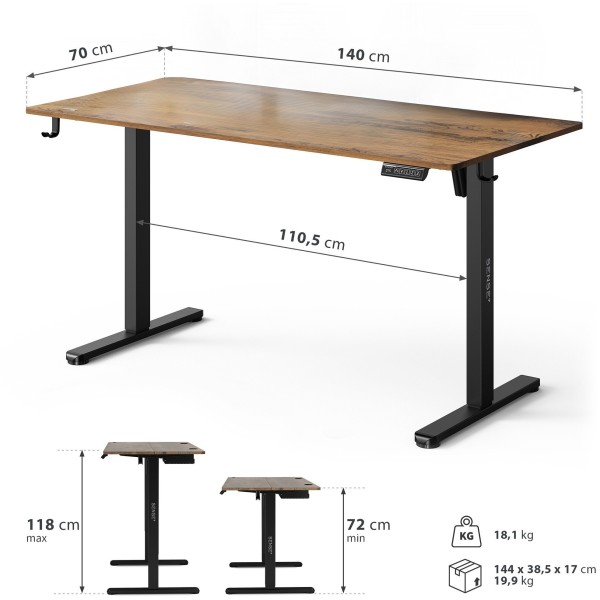 Стіл з регулюванням висоти Sense7 Nojo Light 140×70 см, електричний, коричневий