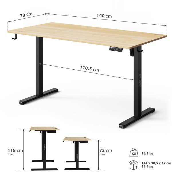 Стіл з регулюванням висоти Sense7 Nojo Light 140×70 см, електричний, чорно-бежевий