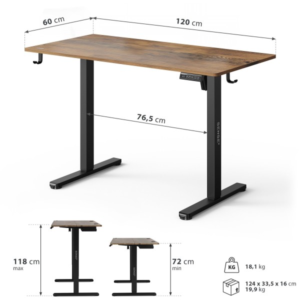 Стіл з регулюванням висоти Sense7 Nojo Light 120×60 см, електричний, коричневий