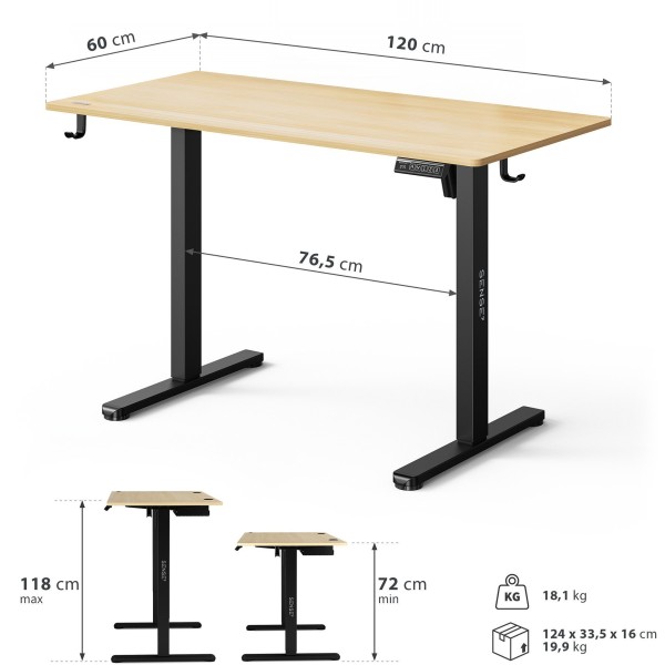 Стіл з регулюванням висоти Sense7 Nojo Light 120×60 см, електричний, чорно-бежевий