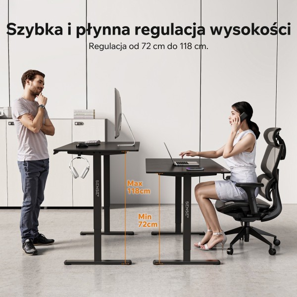 Стіл з регулюванням висоти Sense7 Nojo Light 140×70 см, електричний, чорний