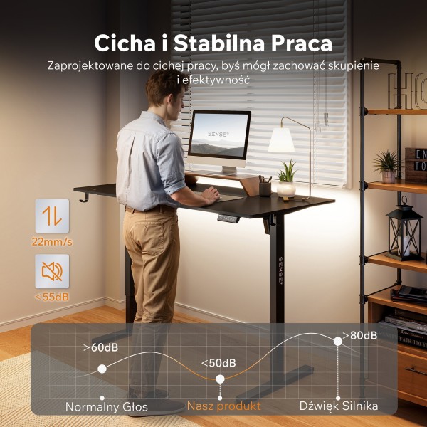 Стіл з регулюванням висоти Sense7 Nojo Light 140×70 см, електричний, чорний