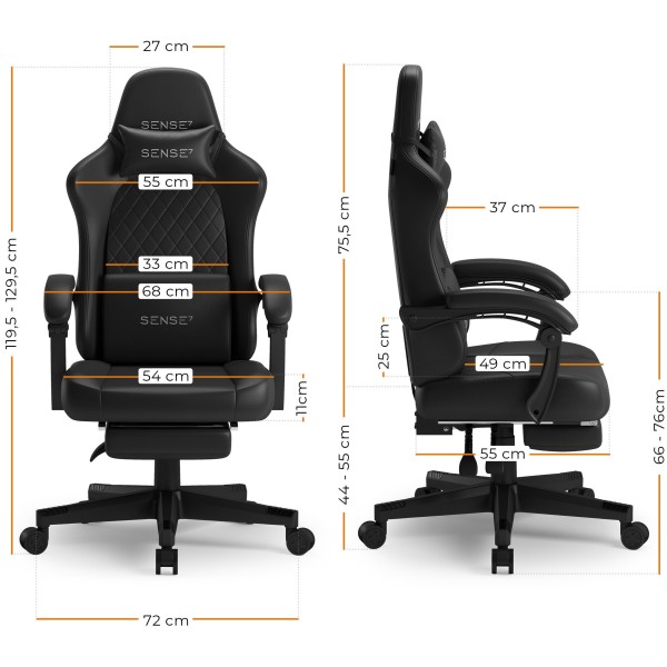 Ігрове крісло SENSE7 Devon, екошкіра, чорне