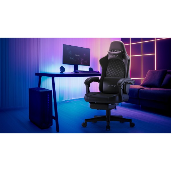 Ігрове крісло SENSE7 Devon, екошкіра, чорне