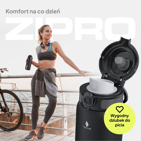 Термопляшка Zipro, нержавіюча сталь, 1000 мл, чорна