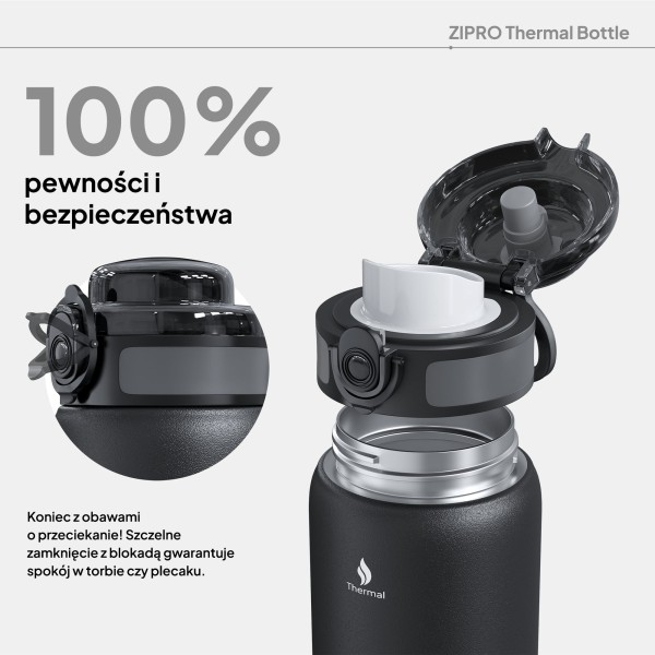 Термопляшка Zipro, нержавіюча сталь, 1000 мл, чорна