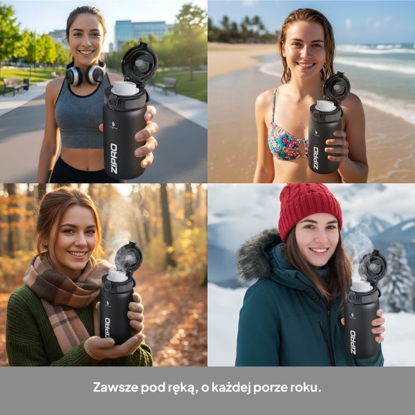 Термопляшка Zipro, нержавіюча сталь, 1000 мл, чорна