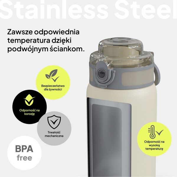 Термопляшка Zipro, нержавіюча сталь, 1000 мл, бежева