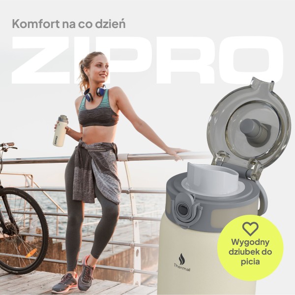 Термопляшка Zipro, нержавіюча сталь, 1000 мл, бежева