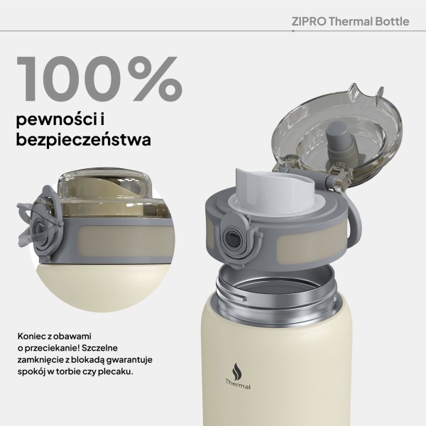 Термопляшка Zipro, нержавіюча сталь, 1000 мл, бежева