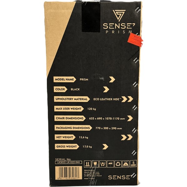 Ігрове крісло SENSE7 Prism, екошкіра, чорне