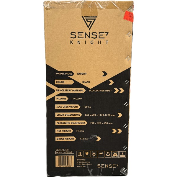 Ігрове крісло SENSE7 Knight, екошкіра, чорне