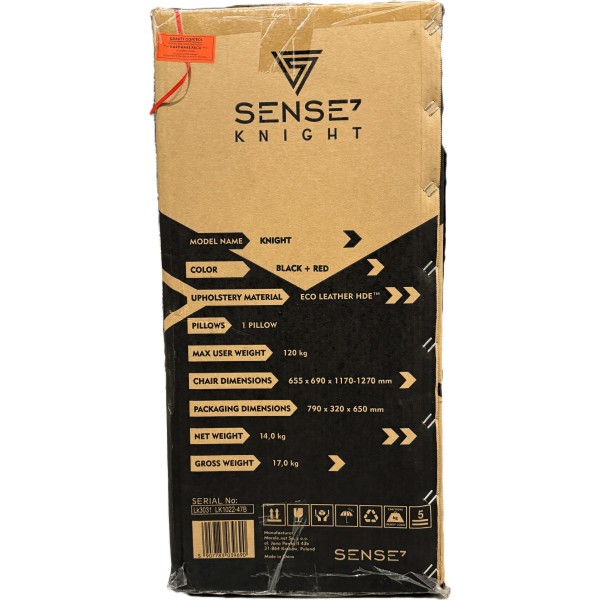 Ігрове крісло SENSE7 Knight, екошкіра, чорно-червоне