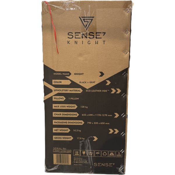 Ігрове крісло SENSE7 Knight, екошкіра, чорно-сіре