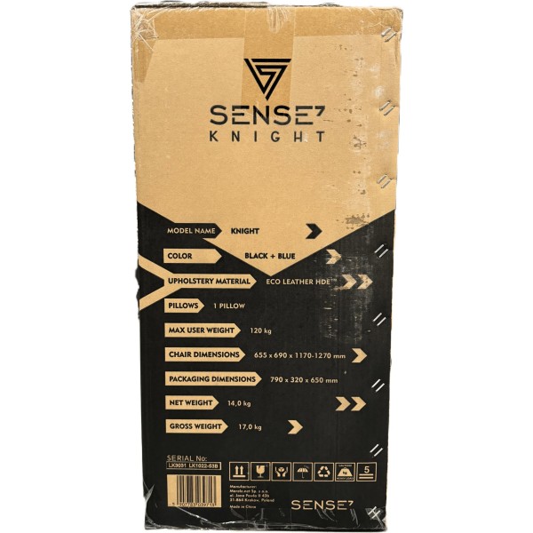 Ігрове крісло SENSE7 Knight, екошкіра, чорно-синє