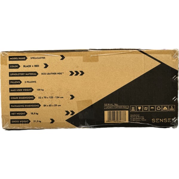 Ігрове крісло SENSE7 Spellcaster, екошкіра, чорно-червоне