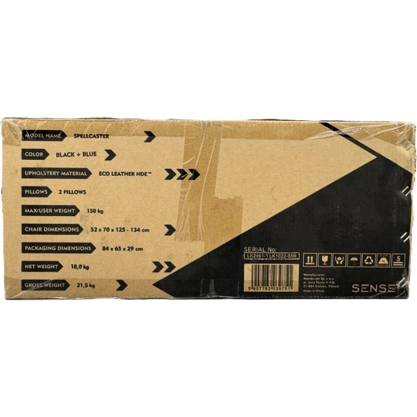 Ігрове крісло SENSE7 Spellcaster, екошкіра, чорно-синє
