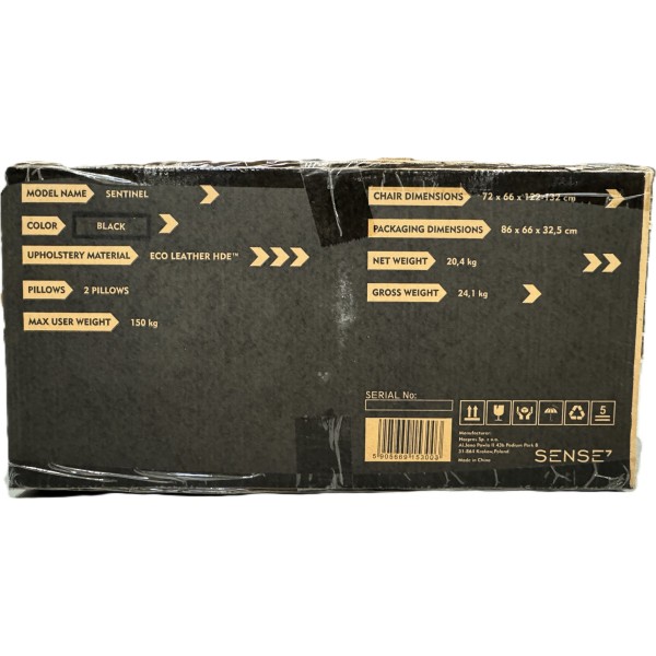Ігрове крісло SENSE7 Sentinel, екошкіра, чорне