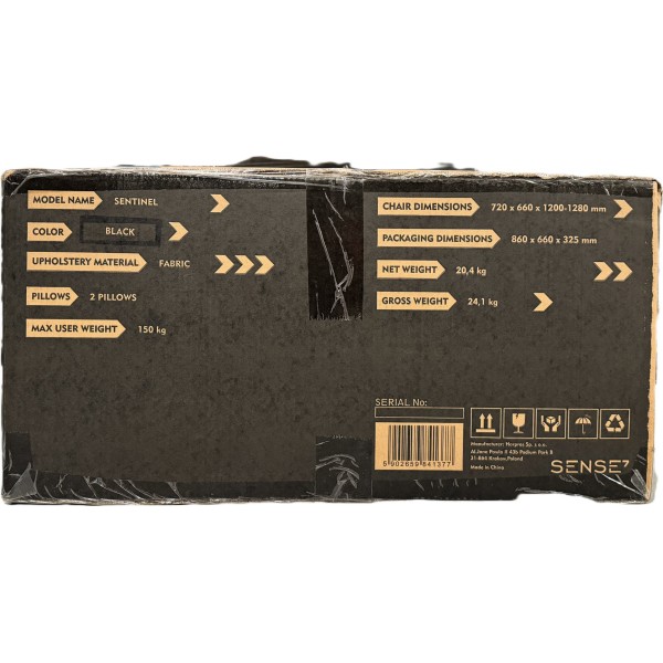 Ігрове крісло SENSE7 Sentinel, тканина, чорне