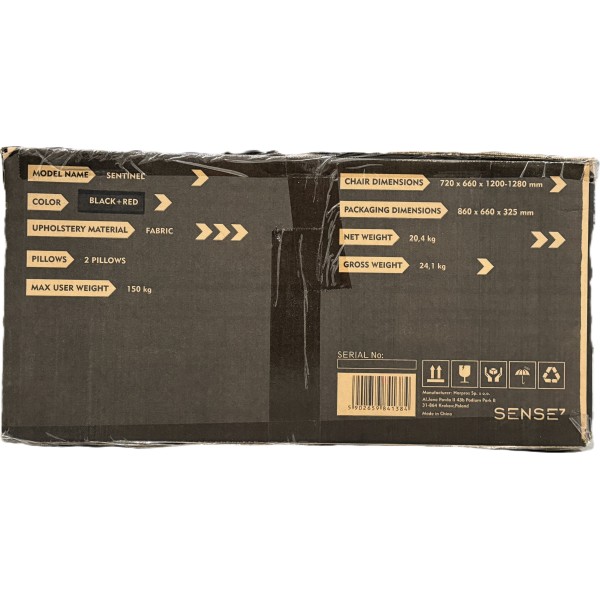 Ігрове крісло SENSE7 Sentinel, тканина, чорно-червоне