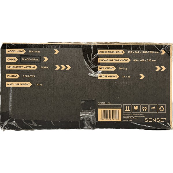 Ігрове крісло SENSE7 Sentinel, тканина, чорно-сіре