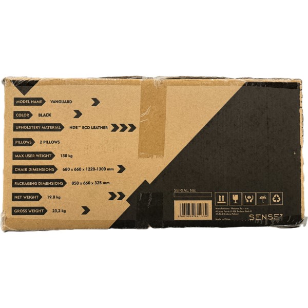 Ігрове крісло SENSE7 Vanguard, екошкіра, чорне