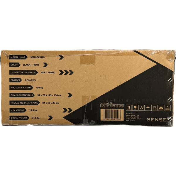 Ігрове крісло SENSE7 Spellcaster, тканина, чорно-синє