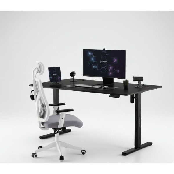 Стіл з регулюванням висоти Sense7 Nojo 140×70 см, електричний, чорний + крісло Tone, біло-сіре