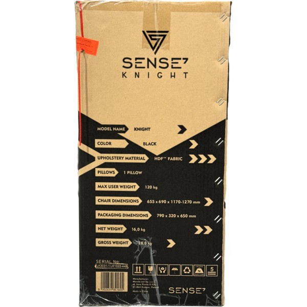 Ігрове крісло SENSE7 Knight, тканина, чорне
