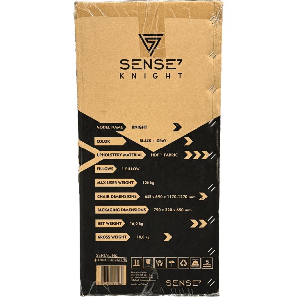 Ігрове крісло SENSE7 Knight, тканина, чорно-сіре