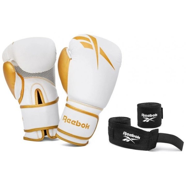 Набір боксерських рукавичок і бинтів Reebok Boxing Gloves & Wraps Set білий, золото Чол 12 унцій