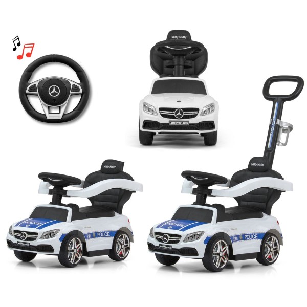 Дитяча машинка-толокар з ручкою Milly Mally Mercedes-AMG C63 Coupe Police