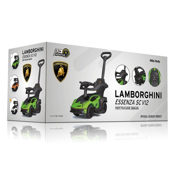 Дитяча машинка-толокар з ручкою Milly Mally Lamborghini Essenza SC V12, білий