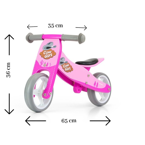 Дерев'яний триколісний біговел 2в1 Milly Mally Jake, Pink Cowgirl