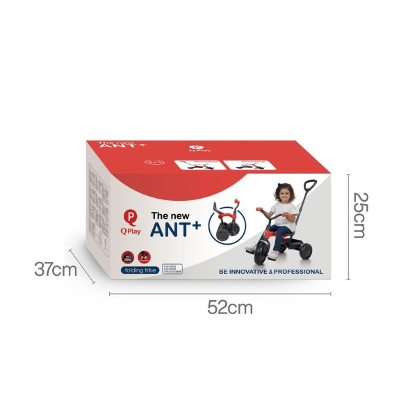 Триколісний велосипед з ручкою Qplay Ant Plus, червоний