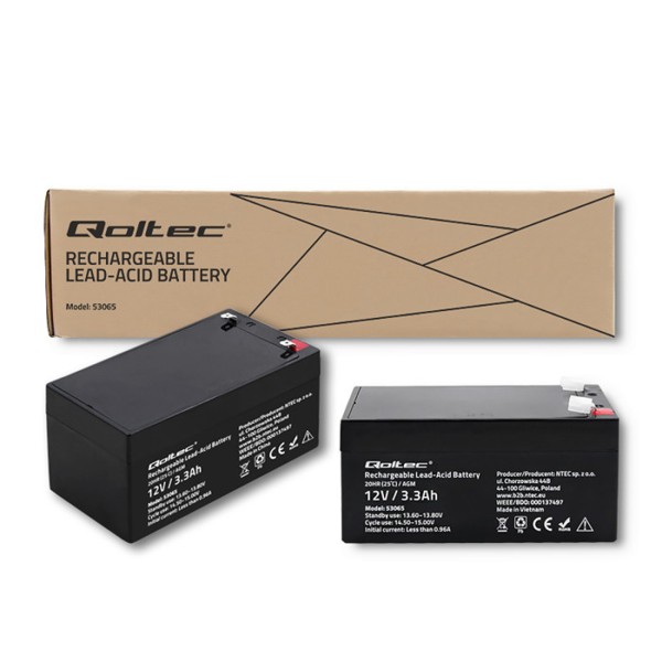 Акумулятор необслуговуваний LongLife AGM Qoltec 12V 3.3А/год