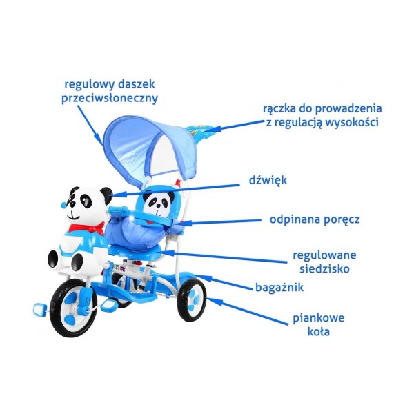 3-колісний дитячий велосипед-візок SporTrike з пандою, блакитний