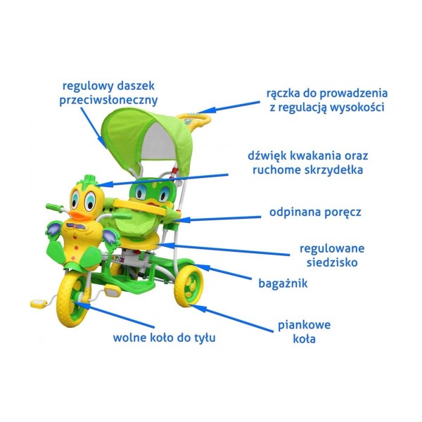 3-колісний дитячий велосипед-візок SporTrike з качкою, зелений