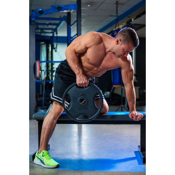 Професійна штанга RN-Sport з металевими дисками у порошковому фарбуванні 220 кг.