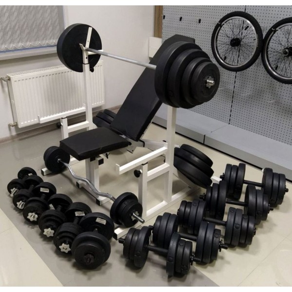 Набірні штанги та дві гантелі RN-Sport 160 кг + Рукавички